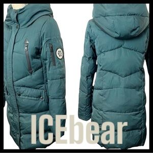 ICEbear Collection Green Waterproof Hooded Long Puffer Parka Jacket Coat (S)